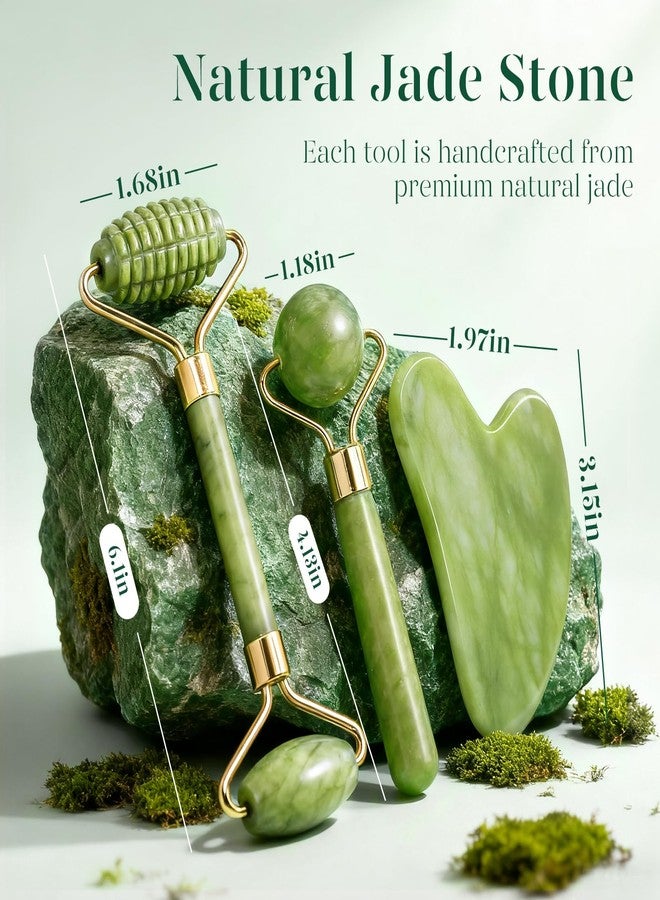 BAIMEI IcyMe Gua Sha and Jade Roller for Face, Natural Jade Face Roller with Ridge Design for Reducing Puffiness & Skin Firming,Facial Sculpting Tool, Self Care Gift for Women Men - Image 4