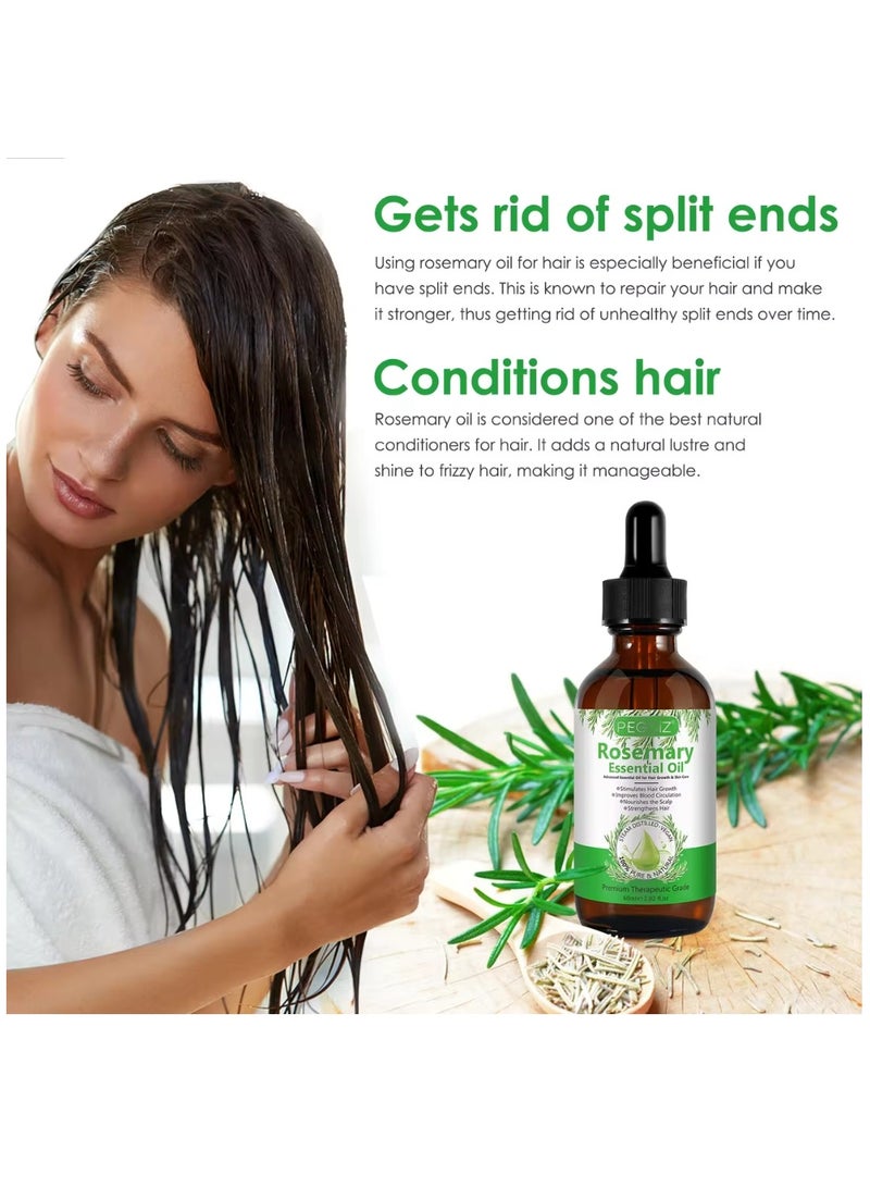 Pegciz 60 ml Rosemary Essential Oil  for Hair Growth Pure Organic Rosemary Oil for Dry Damaged Hair and Growth Hair Scalp Oil  Pure and Natural Premium Quality Oil Hair Loss Treatment Oil for Men and Women - Image 3