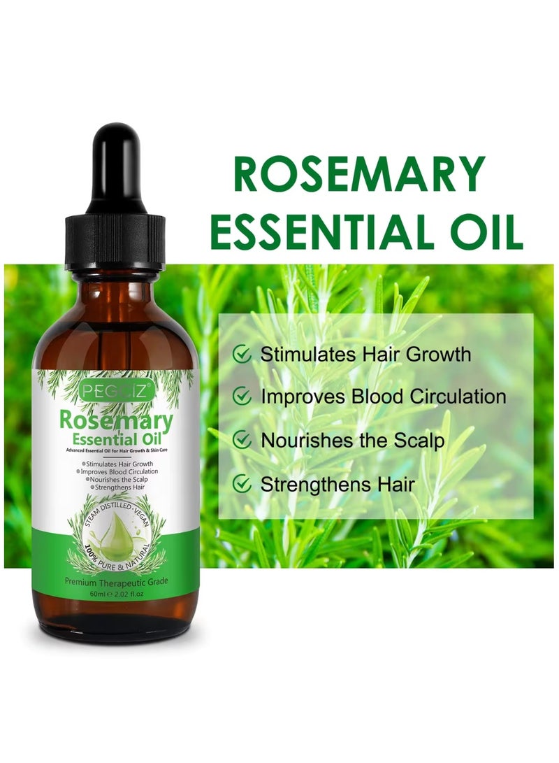 Pegciz 60 ml Rosemary Essential Oil  for Hair Growth Pure Organic Rosemary Oil for Dry Damaged Hair and Growth Hair Scalp Oil  Pure and Natural Premium Quality Oil Hair Loss Treatment Oil for Men and Women - Image 4