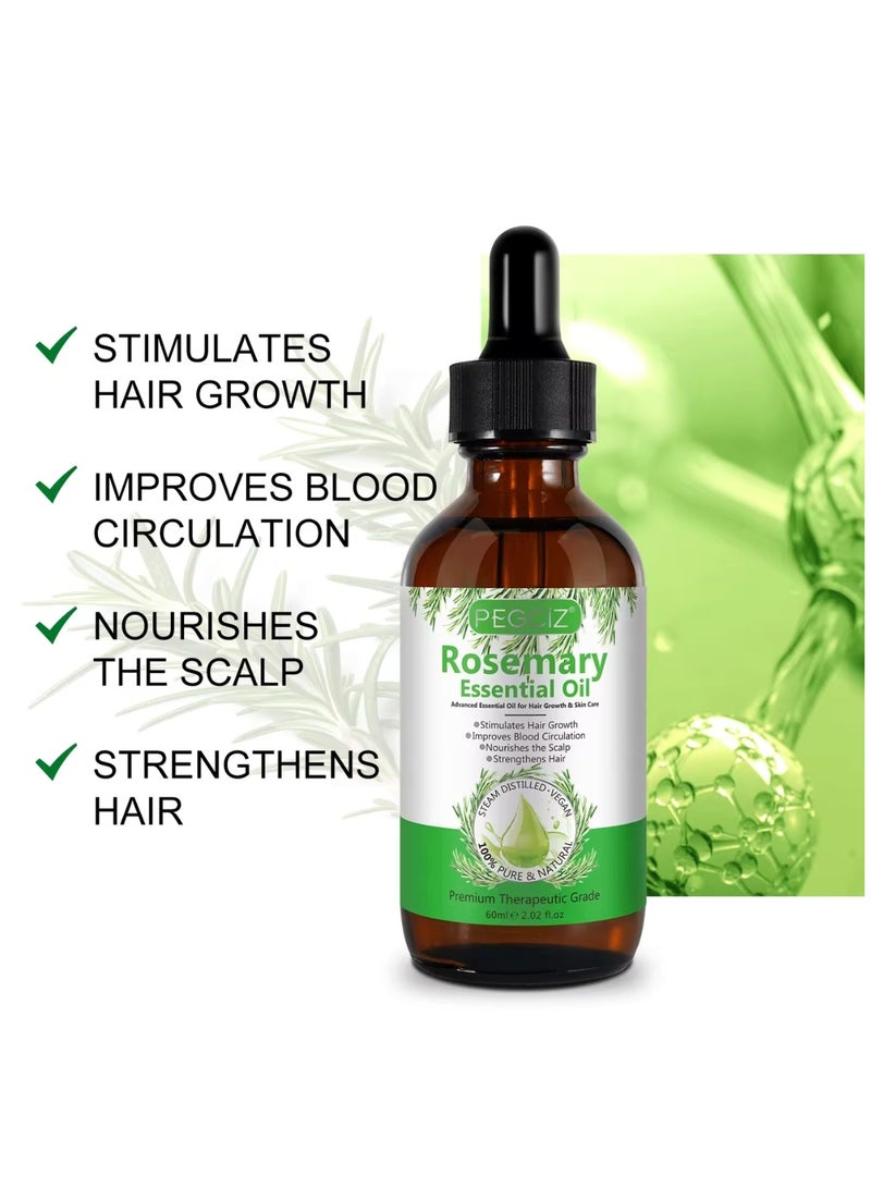 Pegciz 60 ml Rosemary Essential Oil  for Hair Growth Pure Organic Rosemary Oil for Dry Damaged Hair and Growth Hair Scalp Oil  Pure and Natural Premium Quality Oil Hair Loss Treatment Oil for Men and Women - Image 5