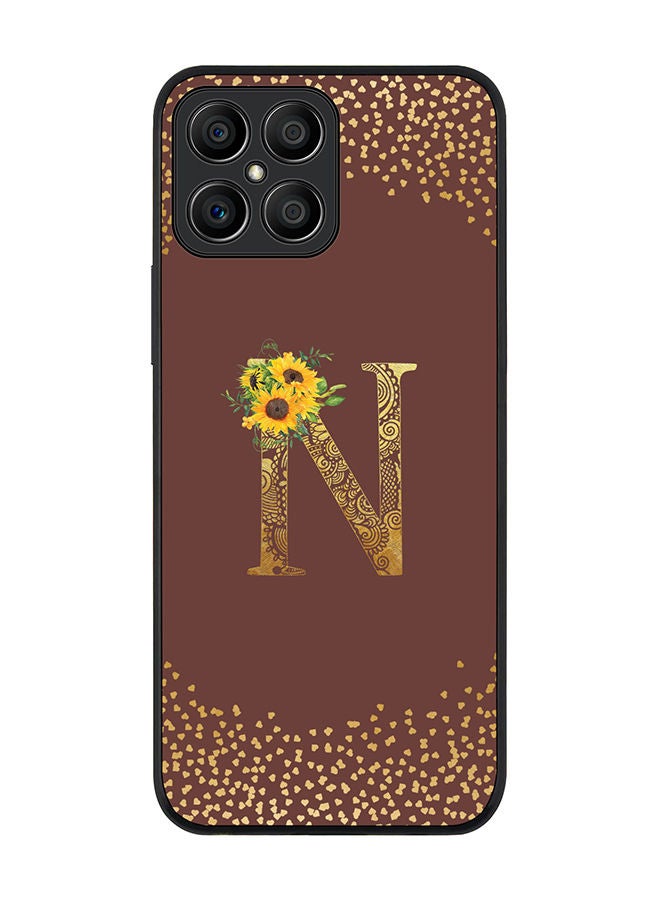 Stylizedd Rugged Black edge case for Honor X8 Slim fit Soft Case Flexible Rubber Edges Anti Drop TPU Gel Thin Cover - Custom Monogram Initial Letter Floral Pattern Alphabet - N (Brown ) - Image 1