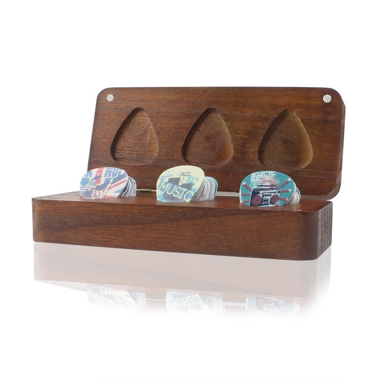 SOACH 62 Pack Guitar Picks with Wooden Organizer Storage Box, 3 Different Thickness Colorful Guitar Picks Plectrums for Acoustic Guitar, Electric Guitar, Bass, Ukulele (Music elements) - Image 1