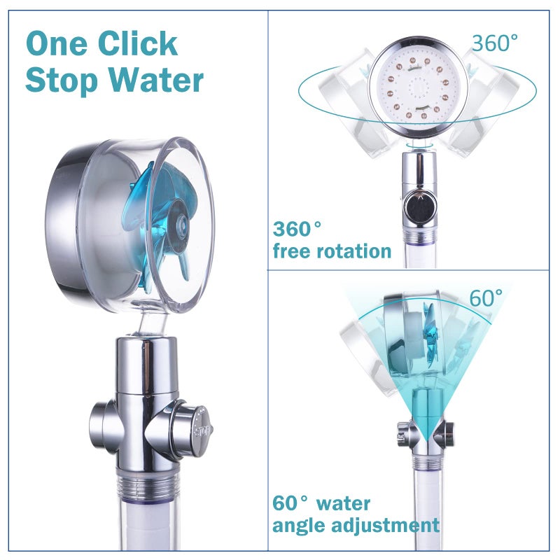 CWPW ANTOWER LED Shower Head with Handheld High Pressure Shower Heads Set with 79 Inch Shower Hose,Shower Holder,4 PP Cotton Filters,Turbo Fan Shower Water Temperature-Controlled One Key Pause Switch - Image 3