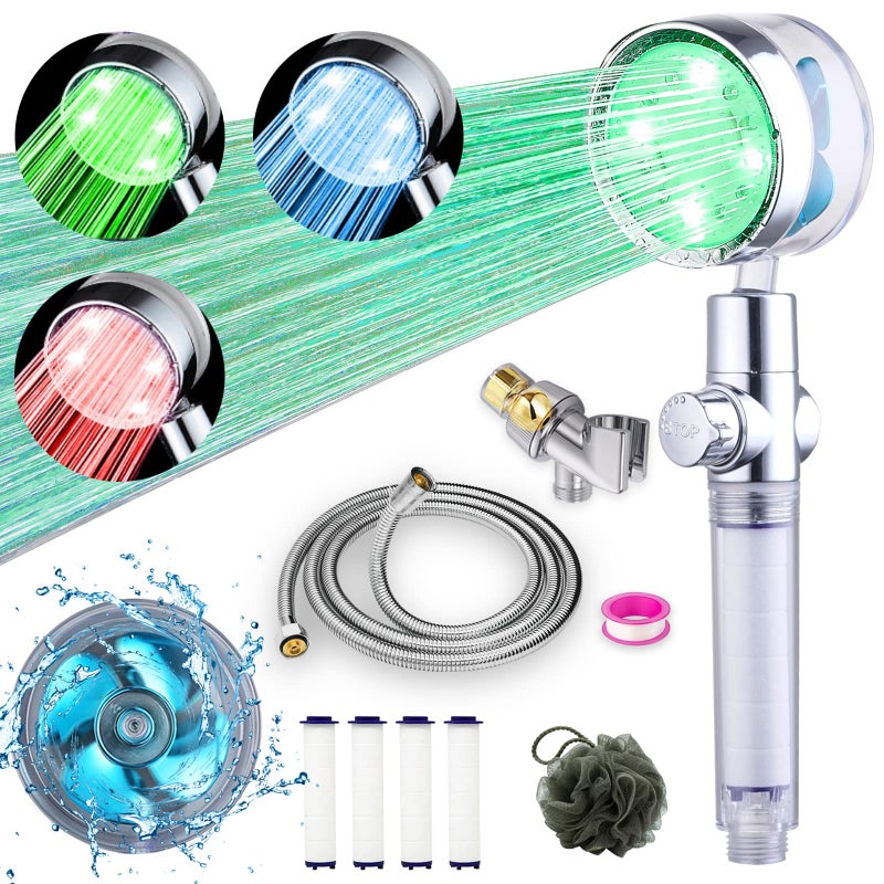 CWPW ANTOWER LED Shower Head with Handheld High Pressure Shower Heads Set with 79 Inch Shower Hose,Shower Holder,4 PP Cotton Filters,Turbo Fan Shower Water Temperature-Controlled One Key Pause Switch - Image 1