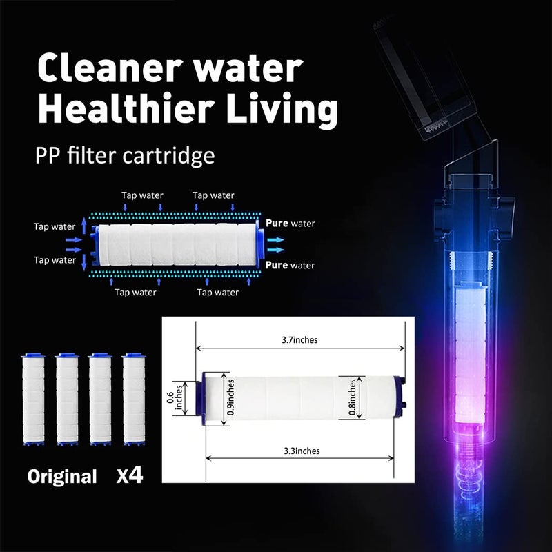 CWPW ANTOWER LED Shower Head with Handheld High Pressure Shower Heads Set with 79 Inch Shower Hose,Shower Holder,4 PP Cotton Filters,Turbo Fan Shower Water Temperature-Controlled One Key Pause Switch - Image 4