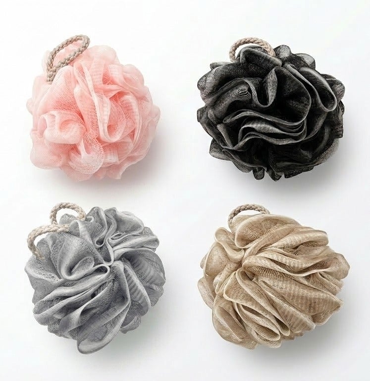 O2. 4-Piece Mesh Bath Sponge Loofah Set – Soft, Gentle & Rich Lather - Image 1