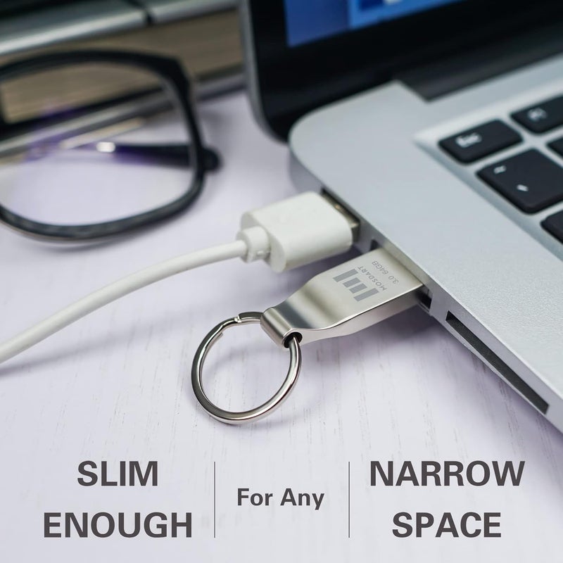 موس دارت محرك أقراص فلاش USB 3.0 سعة 64 جيجابايت، معدني مع حلقة مفاتيح، سرعة تصل إلى 90 ميجابايت/ثانية، محرك إبهام USB 3.0 سريع، 64 جيجابايت مقاوم للماء، عصا ذاكرة، فضي - Image 3
