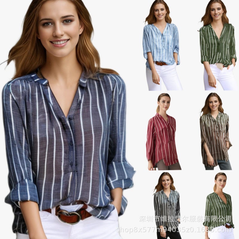 Striped Print Loose Blouse for Women - Image 1