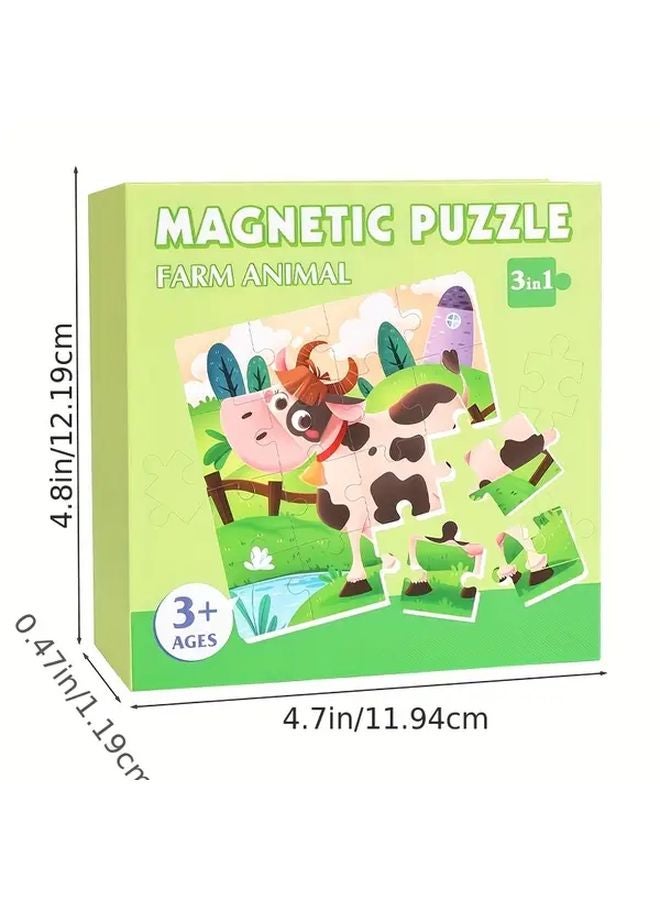 3 In 1 Progressive Magnetic Puzzle Educational Toy Wild Animals Logic Skills Gift - Image 3
