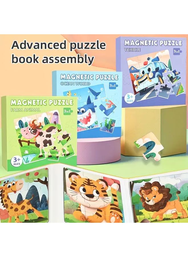 3 In 1 Progressive Magnetic Puzzle Educational Toy Wild Animals Logic Skills Gift - Image 4