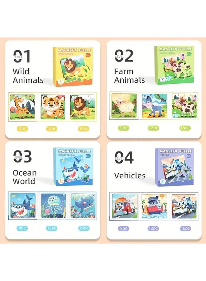 3 In 1 Progressive Magnetic Puzzle Educational Toy Wild Animals Logic Skills Gift - Image 2