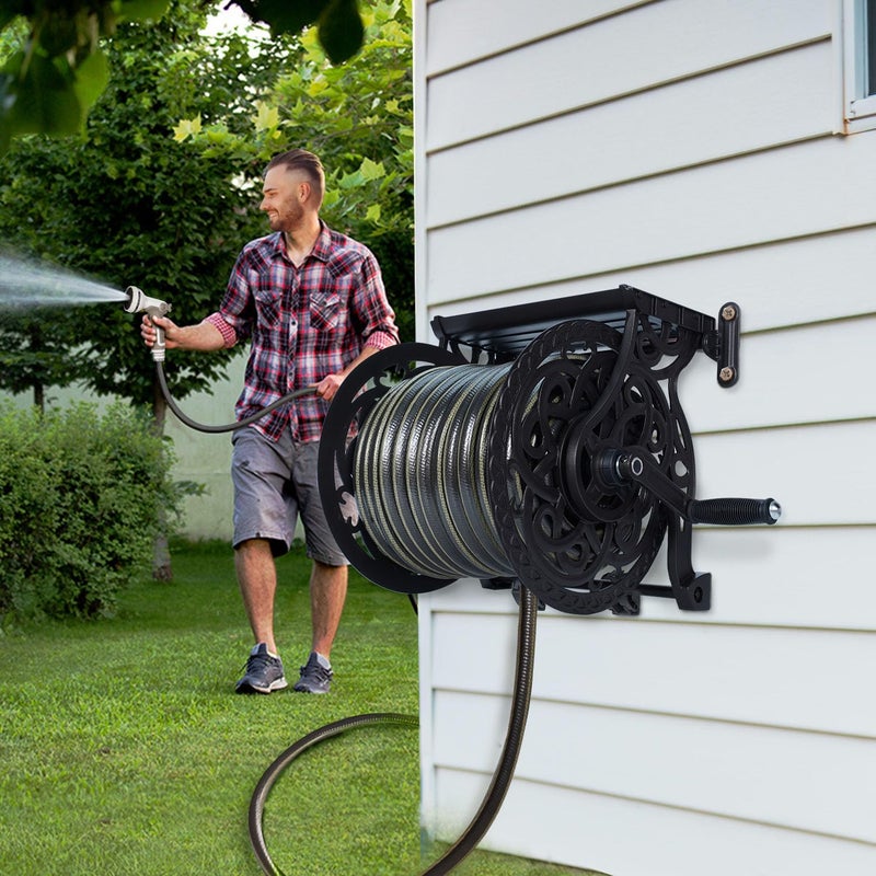 AQUAZILLA Metal Decorative Garden Hose Reel, Heavy Duty Hose Holder for Outside, Aluminum Frame, No-Leak Aluminum Water System, Easy Assmbly, Wall Mount, Holds 135 ft x 5/8" Hose Storage, Dark Bronze - Image 5