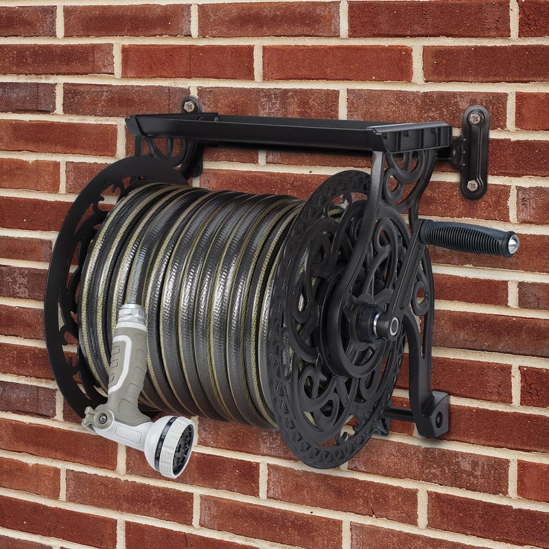 AQUAZILLA Metal Decorative Garden Hose Reel, Heavy Duty Hose Holder for Outside, Aluminum Frame, No-Leak Aluminum Water System, Easy Assmbly, Wall Mount, Holds 135 ft x 5/8" Hose Storage, Dark Bronze - Image 4