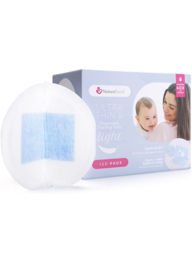 NatureBond Disposable Nursing Pads Ultra Thin Breastfeeding Breast Pads, Light, Contoured and Highly Absorbent. Highest Absorbency/Thinness Ratio 1mm (120pcs) - Image 1