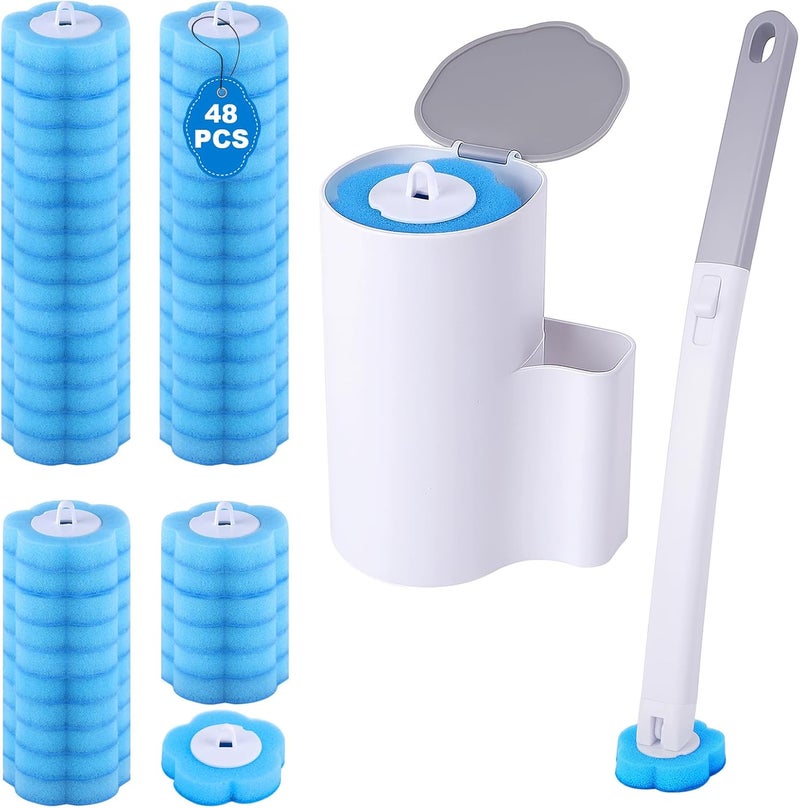 wlich Disposable Toilet Brush with 48 Refills, Bowl Toilet Brush with Wall Mounted Holder, Toilet Bowl Brush Set with Wand and Storage Box for Bathroom Cleaning - Image 1
