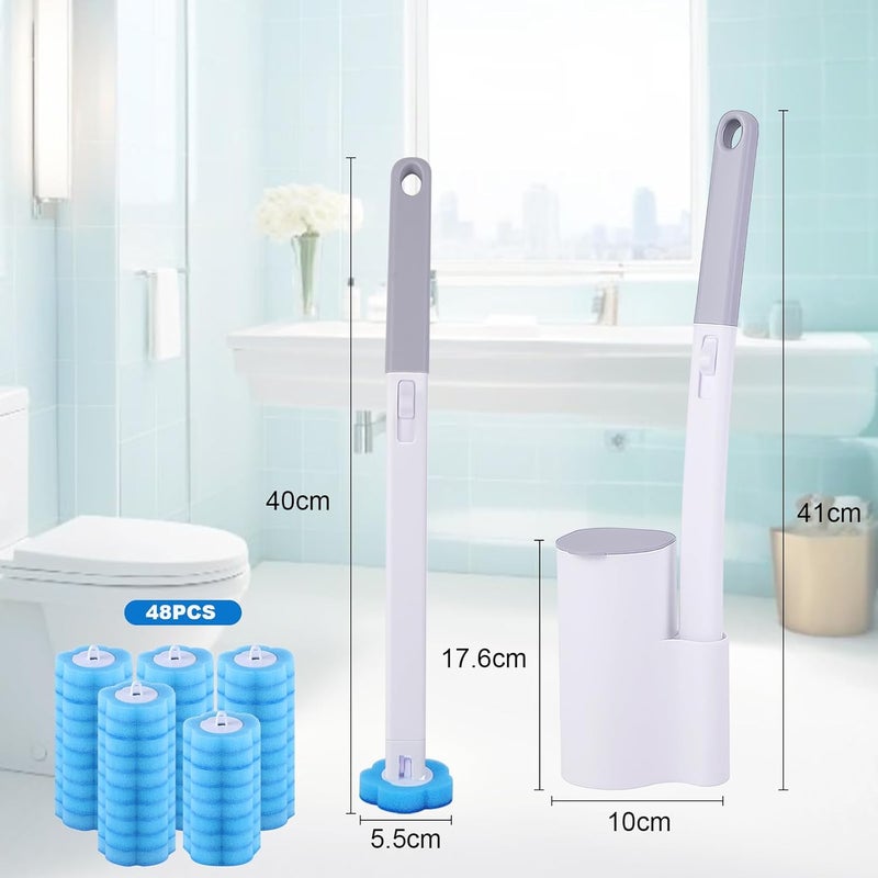 wlich Disposable Toilet Brush with 48 Refills, Bowl Toilet Brush with Wall Mounted Holder, Toilet Bowl Brush Set with Wand and Storage Box for Bathroom Cleaning - Image 2
