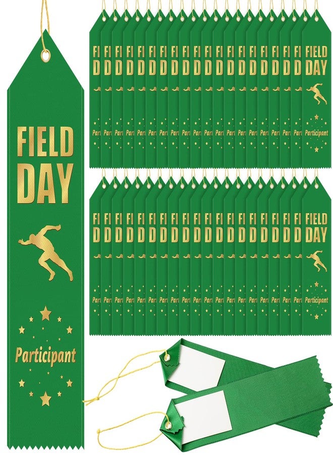 Sherr 100 Pcs Field Day Ribbons Award Ribbons Bulk Participant Ribbons for Prizes with Event Card and String Medal Ribbons for Kids Competition Sports Event School Contest Team Office, Green - Image 1
