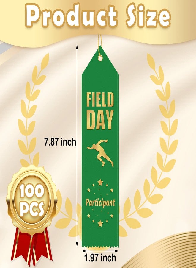 Sherr 100 Pcs Field Day Ribbons Award Ribbons Bulk Participant Ribbons for Prizes with Event Card and String Medal Ribbons for Kids Competition Sports Event School Contest Team Office, Green - Image 2