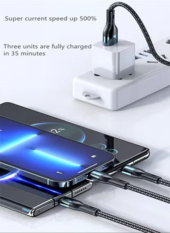 BlueHole 120W Ultra-Fast Charging Cable Triple USB Data Cable Universal for Multiple Devices - Phone & Tablet Charger - Image 3