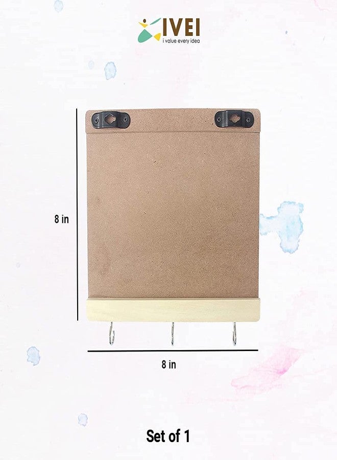 IVEI MDF DIY Blank Key Holder Base Wood Sheet Craft - MDF Plain Wooden Rectangular Key Holder Cutouts with 3 Hooks (Brown) - Image 4