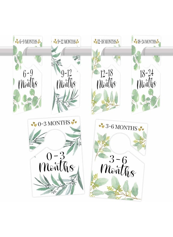 Hadley Designs 6 Hanger Dividers Baby Closet Size Dividers - Greenery Baby Closet Dividers, Baby Closet Organizer For Nursery Organization, Baby Essentials For Newborn Essentials, Nursery Closet Dividers Girl or Boy  - Image 1