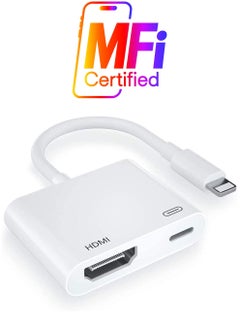 [Apple MFi Certified] Lightning to HDMI Digital AV Adapter,1080P Video & Audio Sync Screen Converter AV Adapter with Charging Port for iPhone HDMI Converter to HD TV/Projector/Monitor Support All iOS