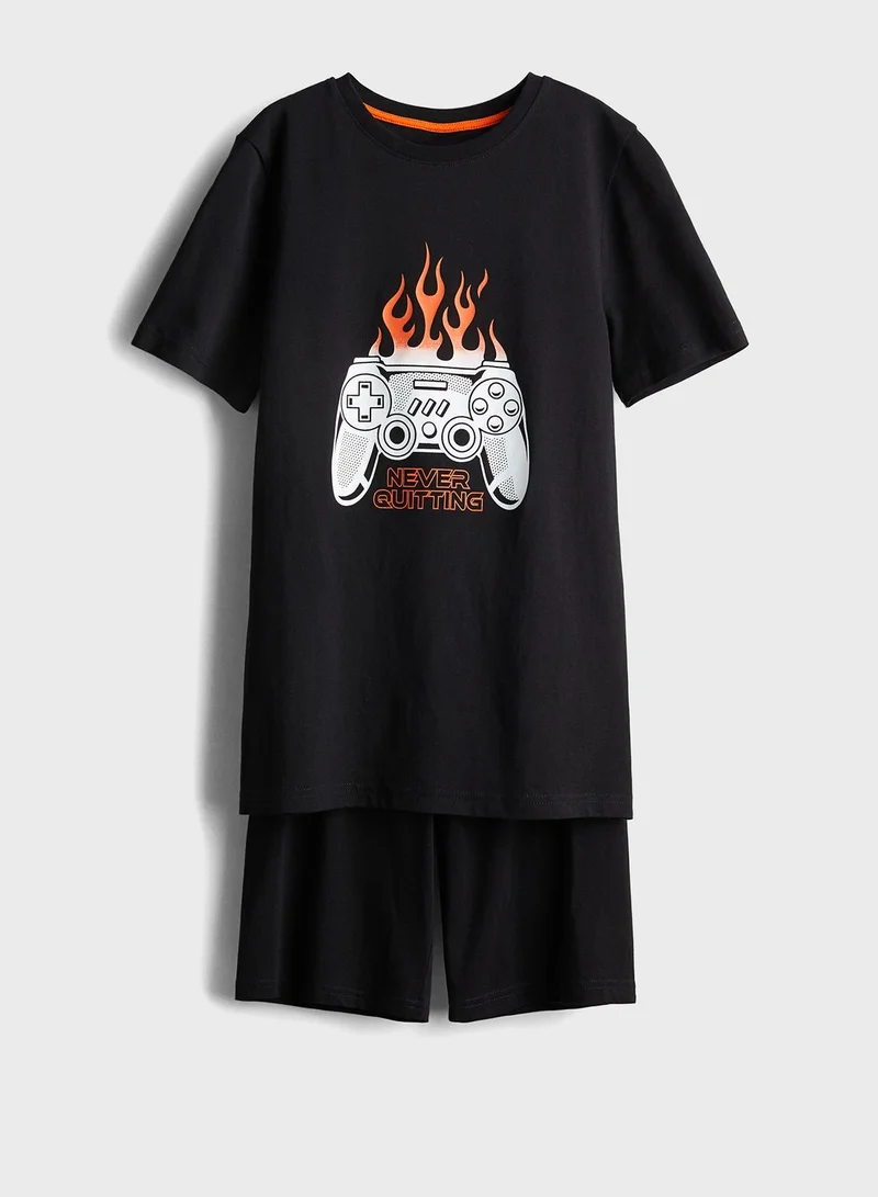 اتش اند ام Kids Crew Neck T-Shirt & Pyjama Shorts Set