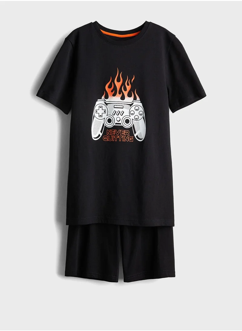 H&M Kids Crew Neck T-Shirt & Pyjama Shorts Set