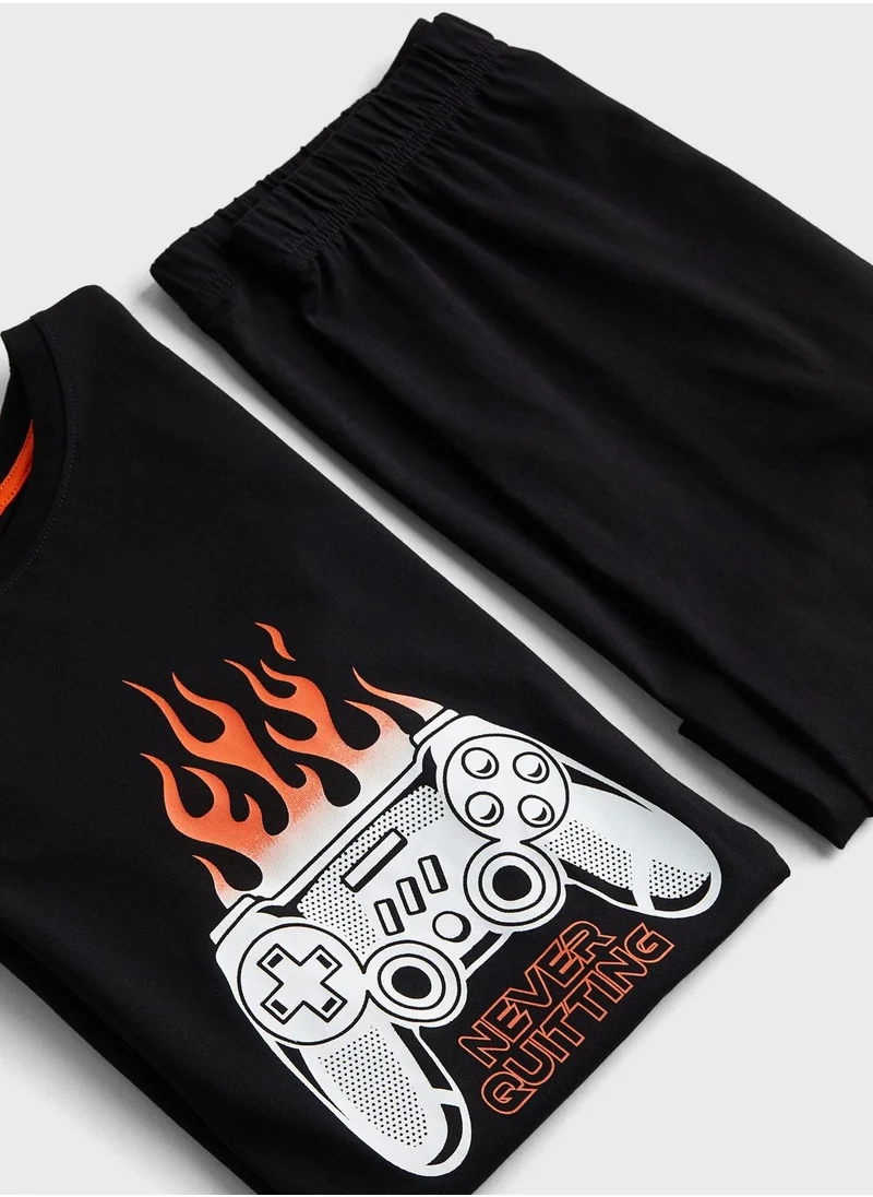 H&M Kids Crew Neck T-Shirt & Pyjama Shorts Set