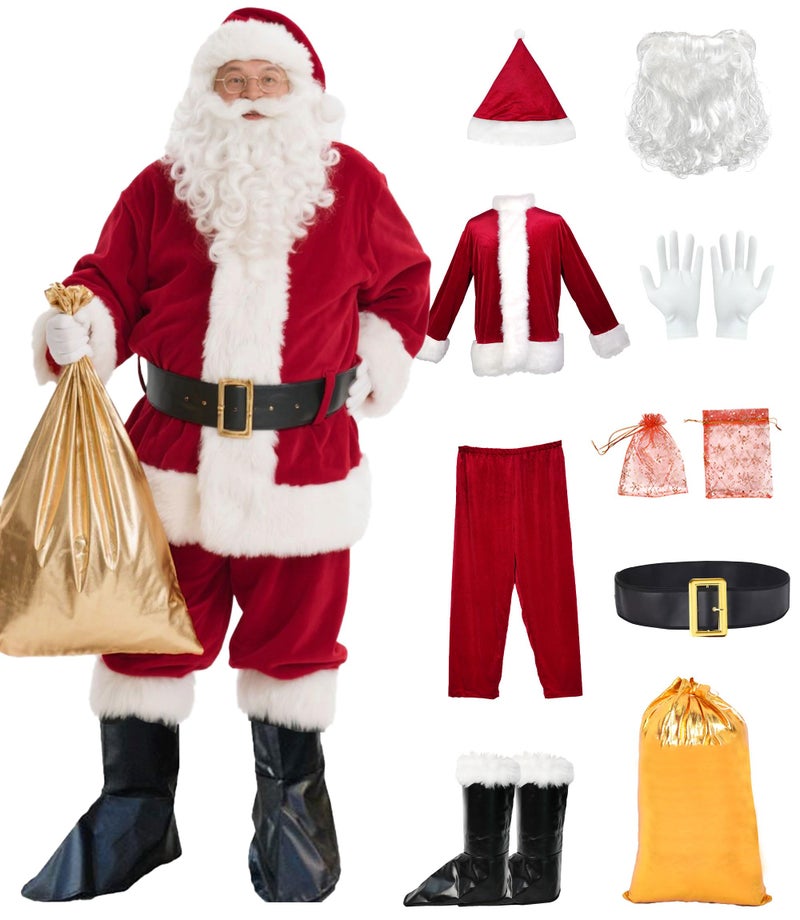 Santa Claus Costume for Men 9Pcs Santa Costume Santa Suit Adults Men Professional Christmas Adult Santa Outfit