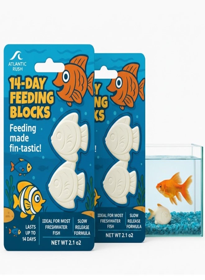 Atlantic Rush Vacation Feeder for Aquarium - 14 Day Feeder Block - Slow Release Fish Food for Betta, Goldfish & Tropical Fish - Aquatic Pet Tank Food (2 Packs of 2 Blocks) - Image 1