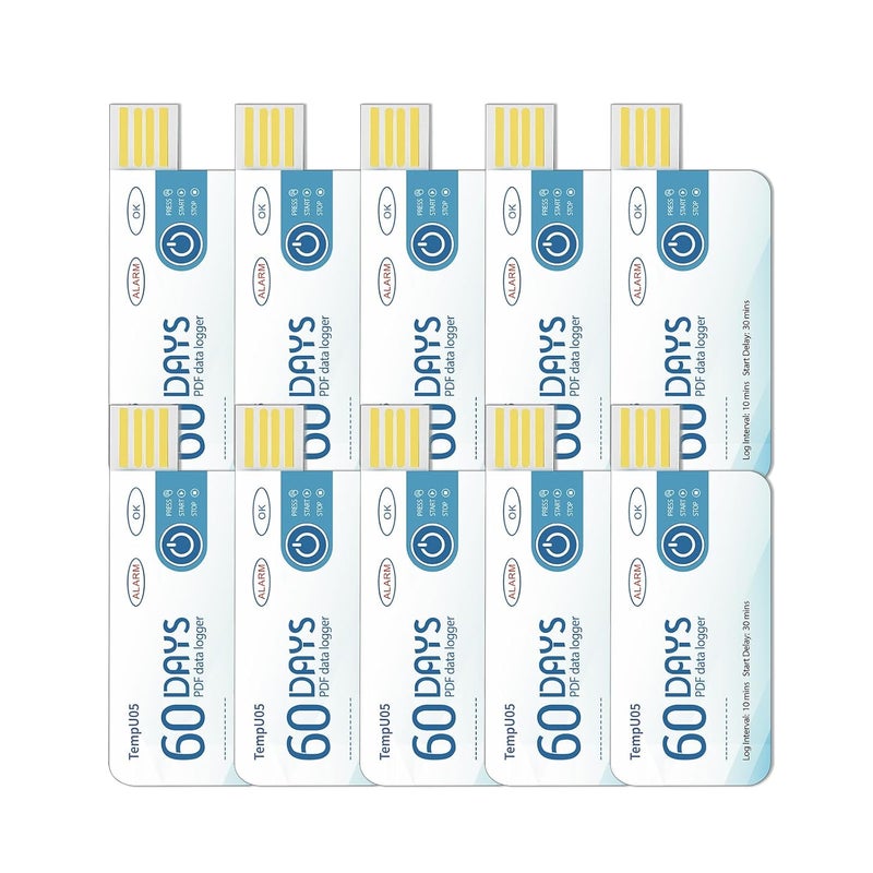 Tzone USB Temperature Data Logger,Disposable Temperature Recorder 10 Packs with Auto PDF Report,Temp U05 Thermometer Logger 60 Days for Transportation Storage,10000 Points Recording,IP67 Waterproof - Image 1