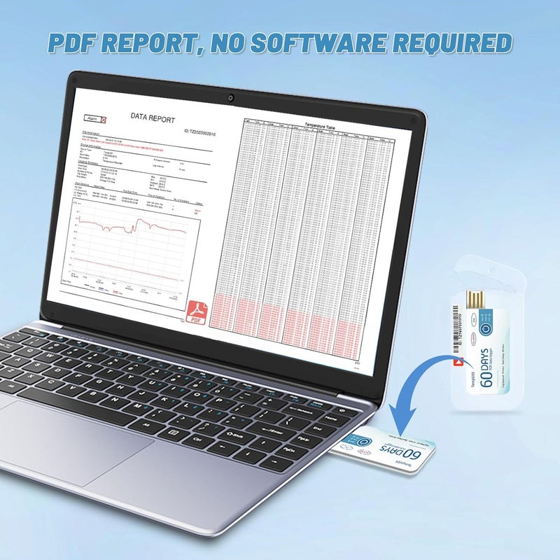 Tzone USB Temperature Data Logger,Disposable Temperature Recorder 10 Packs with Auto PDF Report,Temp U05 Thermometer Logger 60 Days for Transportation Storage,10000 Points Recording,IP67 Waterproof - Image 2