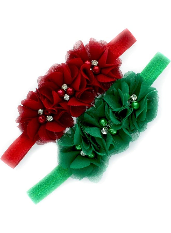 My Lello Flower Headbands Baby - Girls - Toddler Fabric Beaded Stretchy Elastic Pair - Image 1