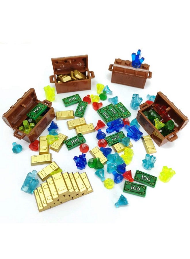 ZHX Treasure Accessories Jewel Chest, Gems Diamonds, Bullion Gold Bar, Crystals, $100 Dollar Bill Cash Toy Pirate Building Blocks Set for Kids 5 6 7 8 Years Old - Image 1