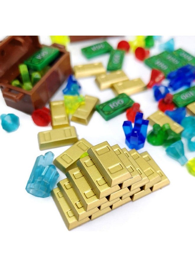 ZHX Treasure Accessories Jewel Chest, Gems Diamonds, Bullion Gold Bar, Crystals, $100 Dollar Bill Cash Toy Pirate Building Blocks Set for Kids 5 6 7 8 Years Old - Image 4