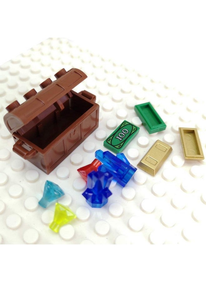 ZHX Treasure Accessories Jewel Chest, Gems Diamonds, Bullion Gold Bar, Crystals, $100 Dollar Bill Cash Toy Pirate Building Blocks Set for Kids 5 6 7 8 Years Old - Image 3
