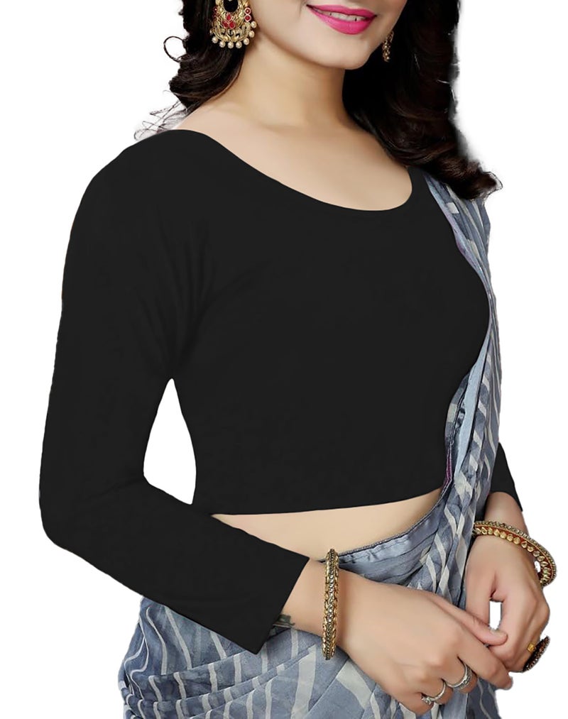 THE BLAZZE Women's Cotton Stretchable Scoop Neck 3/4 Sleeve With Back Regular Fit Readymade Saree Blouses For Women's L674 1304 (Xs, Blk) - Multicolor - Image 4