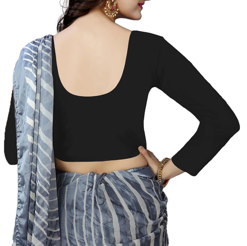 THE BLAZZE Women's Cotton Stretchable Scoop Neck 3/4 Sleeve With Back Regular Fit Readymade Saree Blouses For Women's L674 1304 (Xs, Blk) - Multicolor - Image 2