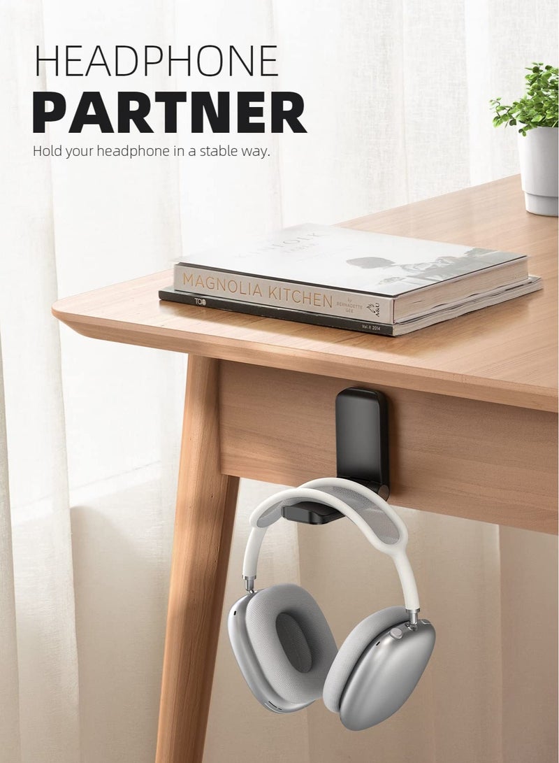Headphone Stand, Sticky Headset Hanger, Adhesive Headphone Holder Hook Mount, Under Desk Earphone Clamp for Airpods Max, HyperX, Sony, Sennheiser (Black) - Image 2