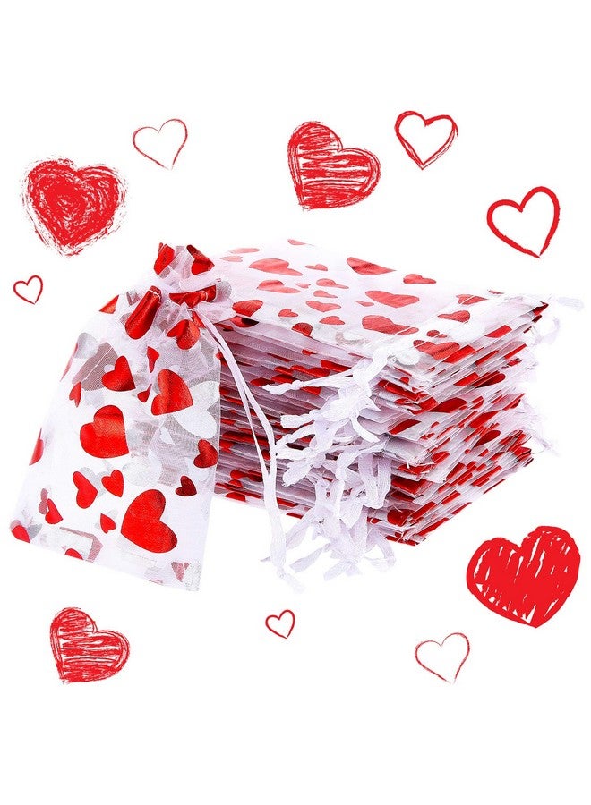 Shappy 80 Pieces Heart Candy Bags Organza Jewelry Pouches 10 X 8 Cm Pouch Drawstring Bags For Jewelry Packaging Valentine'S Day Wedding Festival Party Supply - Image 1