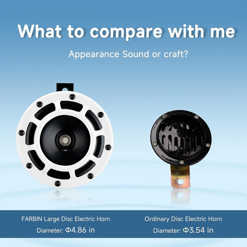 FARBIN Waterproof Car Horn Loud Super tone High Tone/Low Tone Metal Twin Horns Kit with Protective Grill (white horn with harness and bracket) - Image 4