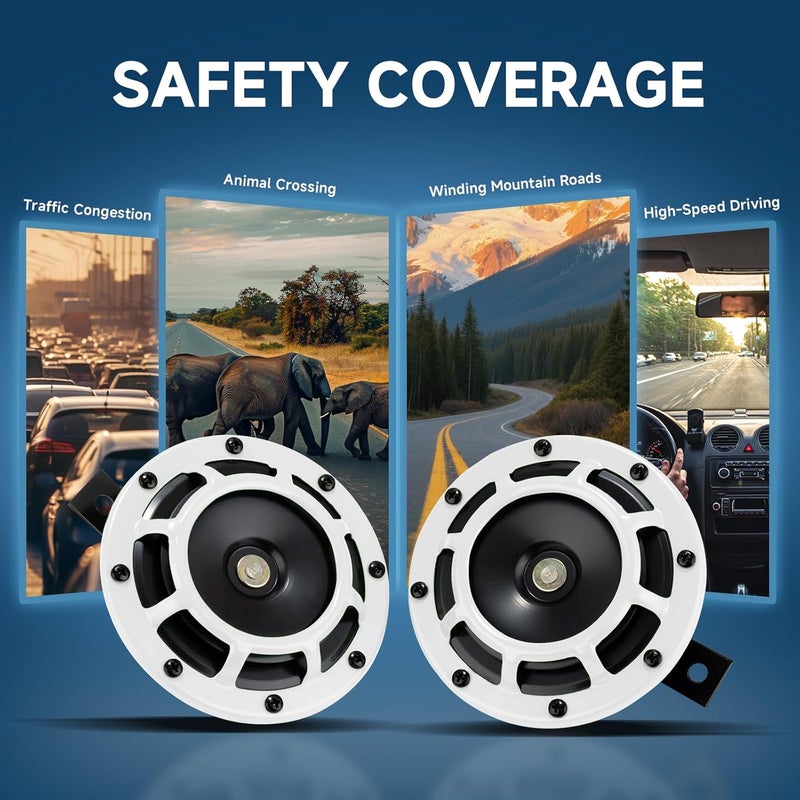 FARBIN Waterproof Car Horn Loud Super tone High Tone/Low Tone Metal Twin Horns Kit with Protective Grill (white horn with harness and bracket) - Image 2