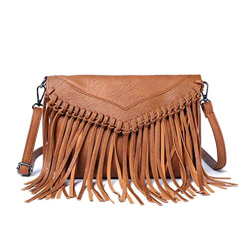 Oweisong Fringe Crossbody Purse for Women Western Cowgirl Purse Leather Tassel Fanny Packs Black Shoulder Handbags - Image 1