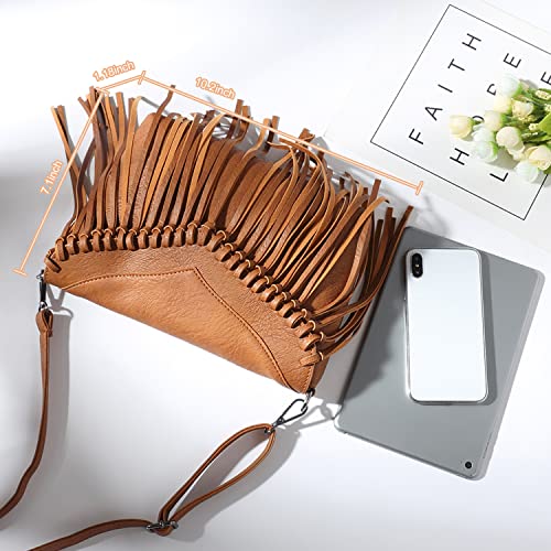 Oweisong Fringe Crossbody Purse for Women Western Cowgirl Purse Leather Tassel Fanny Packs Black Shoulder Handbags - Image 2