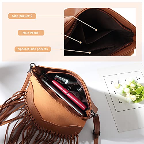 Oweisong Fringe Crossbody Purse for Women Western Cowgirl Purse Leather Tassel Fanny Packs Black Shoulder Handbags - Image 3