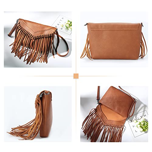 Oweisong Fringe Crossbody Purse for Women Western Cowgirl Purse Leather Tassel Fanny Packs Black Shoulder Handbags - Image 5