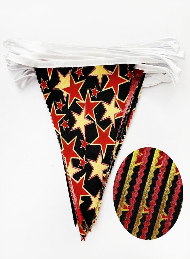 pinkblume 32Ft Hollywood Theme Party Decorations Red Black Gold VIP Star Triangle Flag Fabric Banner Pennant Garland Streamer for Movie Night Birthday Baby Shower Film Show Music Award Party Decor Supplies - Image 2