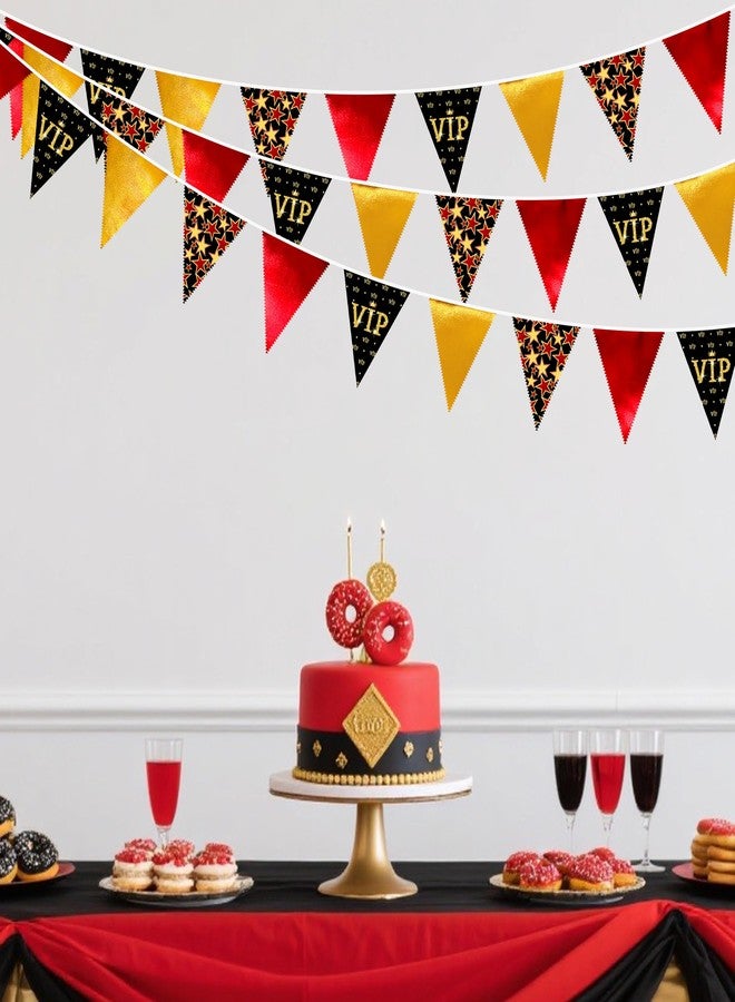 pinkblume 32Ft Hollywood Theme Party Decorations Red Black Gold VIP Star Triangle Flag Fabric Banner Pennant Garland Streamer for Movie Night Birthday Baby Shower Film Show Music Award Party Decor Supplies - Image 4