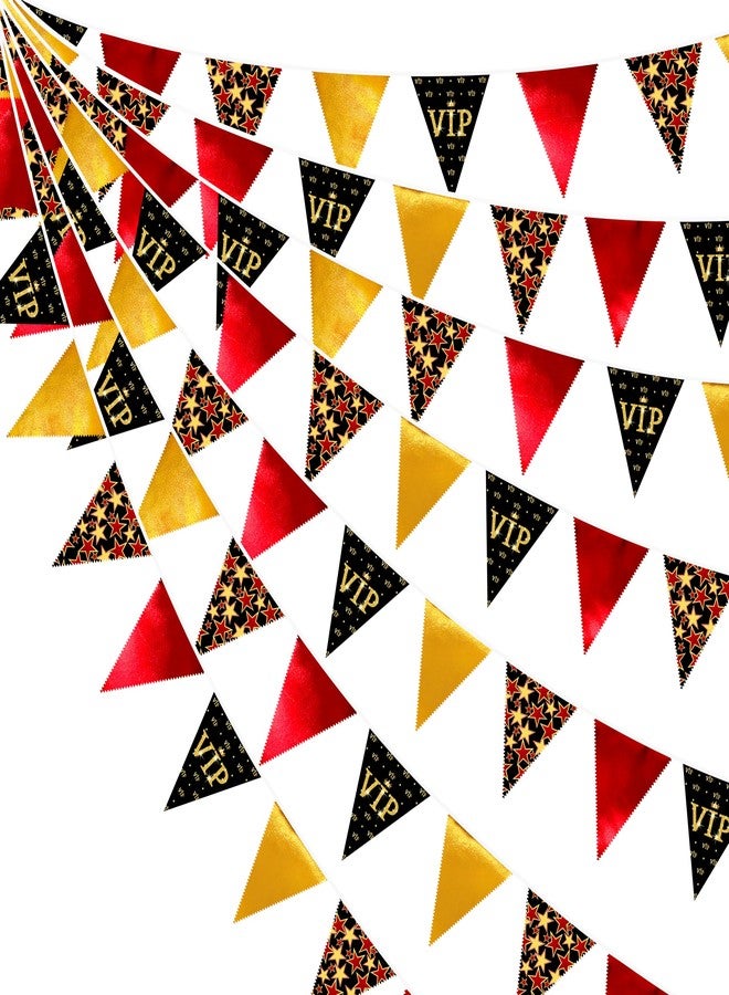 pinkblume 32Ft Hollywood Theme Party Decorations Red Black Gold VIP Star Triangle Flag Fabric Banner Pennant Garland Streamer for Movie Night Birthday Baby Shower Film Show Music Award Party Decor Supplies - Image 1